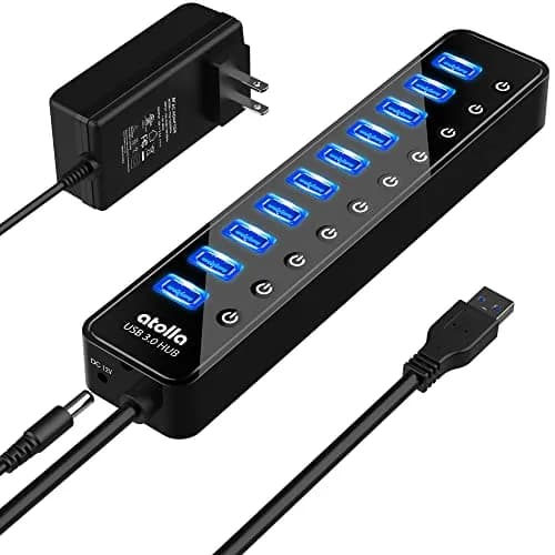 atolla Powered USB 3.0 Hub 10 Ports | High-Speed Data Transfer & Individual ON/OFF Switches thumbnail 1