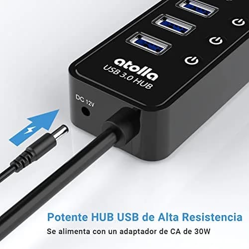 atolla Powered USB 3.0 Hub 10 Ports | High-Speed Data Transfer & Individual ON/OFF Switches thumbnail 5