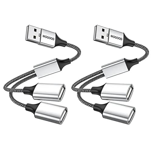 MOGOOD USB Splitter 1-to-2 Y-Cable, 2-Pack Silver | Expands USB-A Port for Data & Charging thumbnail 1