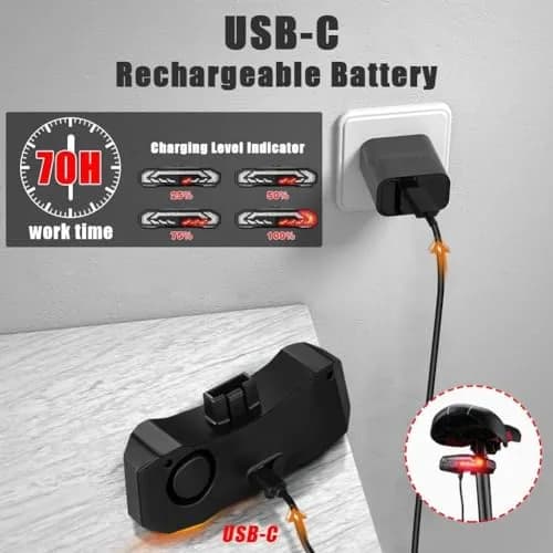 wsdcam Smart Bike Tail Light with Turn Signals, Brake Light, Alarm & Horn - 160 Lumens | USB Rechargeable, IP54 Waterproof thumbnail 6