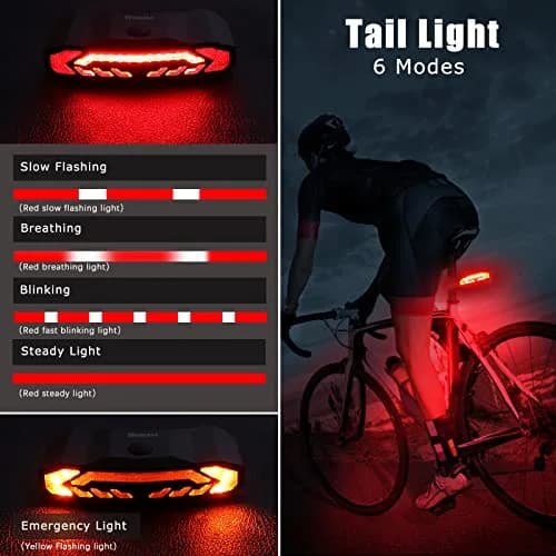 wsdcam Smart Bike Tail Light with Turn Signals, Brake Light, Alarm & Horn - 160 Lumens | USB Rechargeable, IP54 Waterproof thumbnail 2