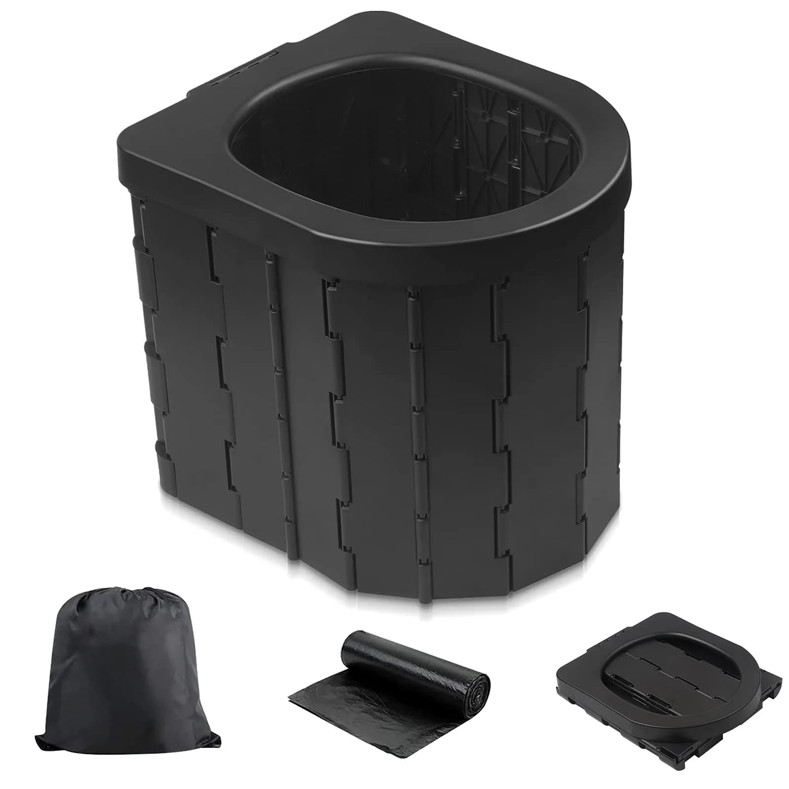 Zinyeme Portable Toilet for Camping, Folding Commode Bucket with 12 Bags & Carry Bag, 400 lb Capacity | Outdoor Travel Restroom - main product image