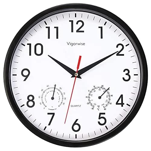 Vigorwise 10 Inch Black Wall Clock Silent Wall Clocks with Temperature thumbnail 1