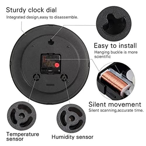 Vigorwise 10 Inch Black Wall Clock Silent Wall Clocks with Temperature thumbnail 4