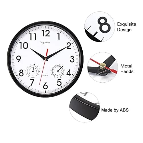 Vigorwise 10 Inch Black Wall Clock Silent Wall Clocks with Temperature thumbnail 3