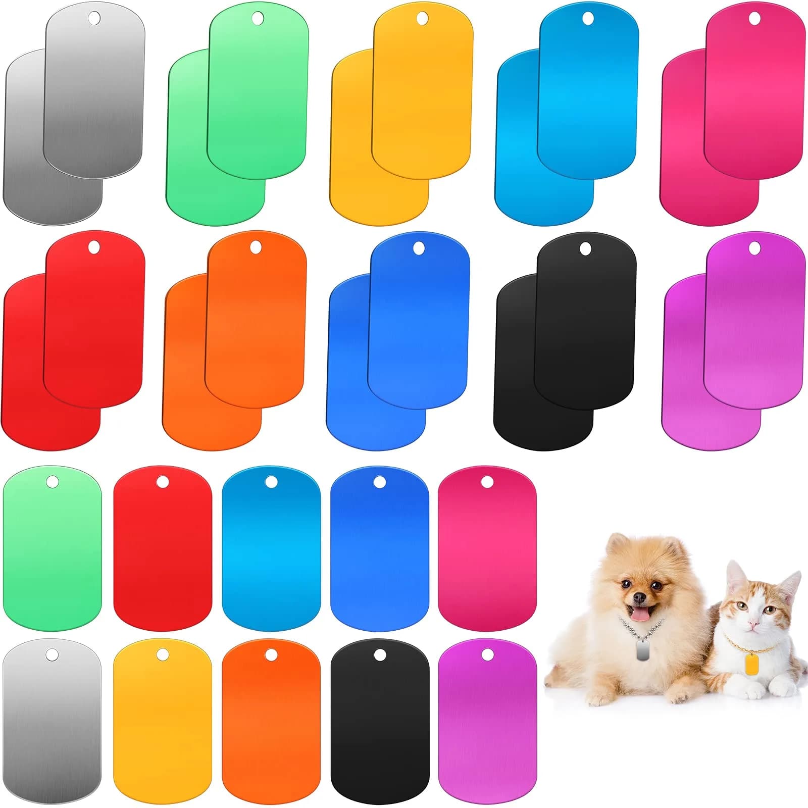 Ferraycle Blank Aluminum Stamping Tags 50x29x1mm (2x1.1in) with 3mm Hole, Pack of 30 | DIY Craft Supplies for Jewelry, Keychains, Pet Tags — Colorful
