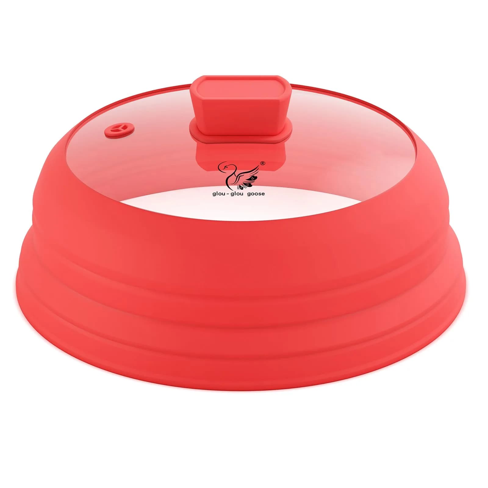 GLOU-GLOU GOOSE GGG Microwave Splatter Cover Glass Lid 10.8 inch | Collapsible Silicone, Tempered Glass, Anti-Scald Handle — Red / 10.8 inch
