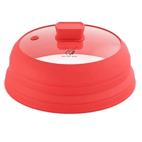 GLOU-GLOU GOOSE GGG Microwave Splatter Cover Glass Lid 10.8 inch | Collapsible Silicone, Tempered Glass, Anti-Scald Handle thumbnail 1