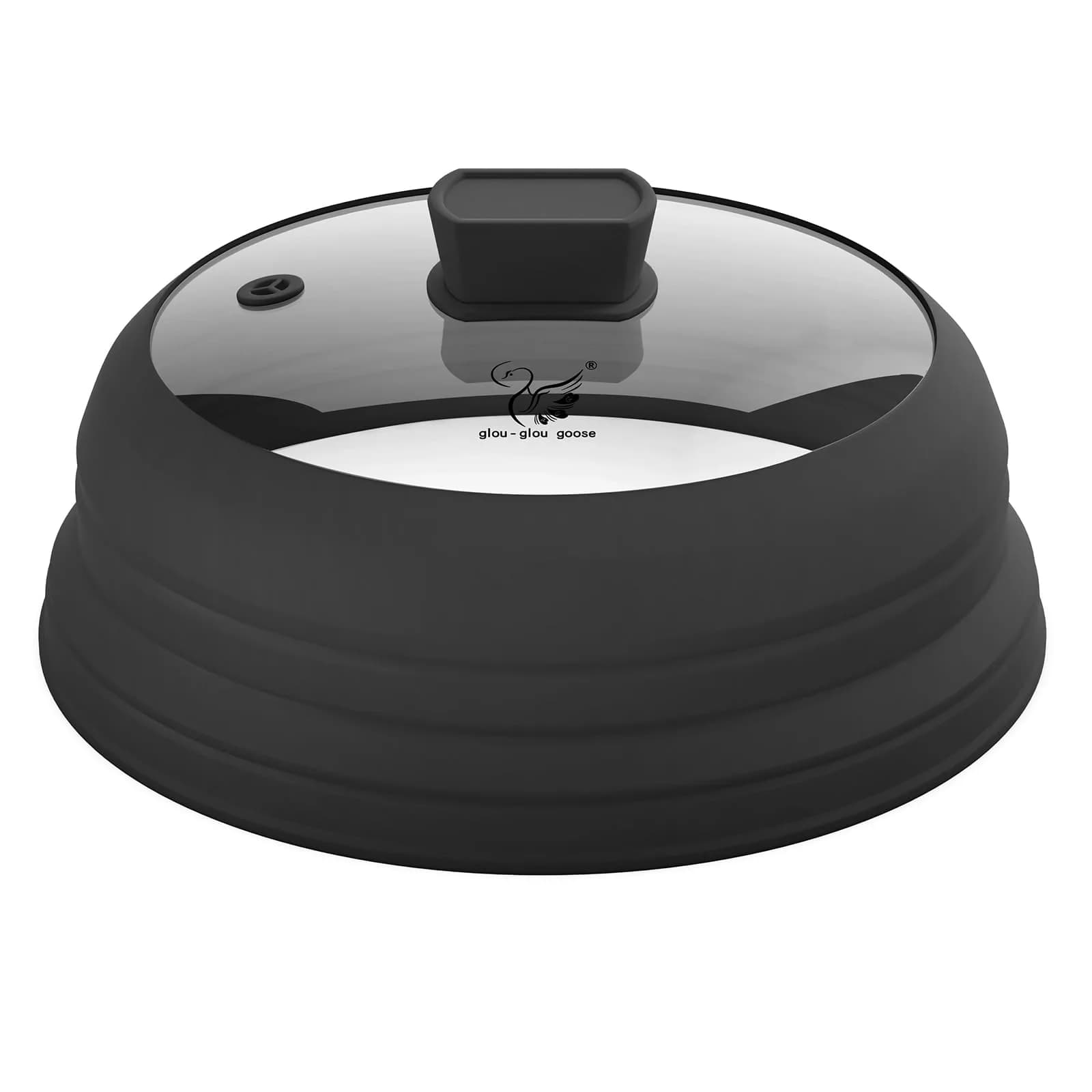 GLOU-GLOU GOOSE GGG Microwave Splatter Cover Glass Lid 10.8 inch | Collapsible Silicone, Tempered Glass, Anti-Scald Handle