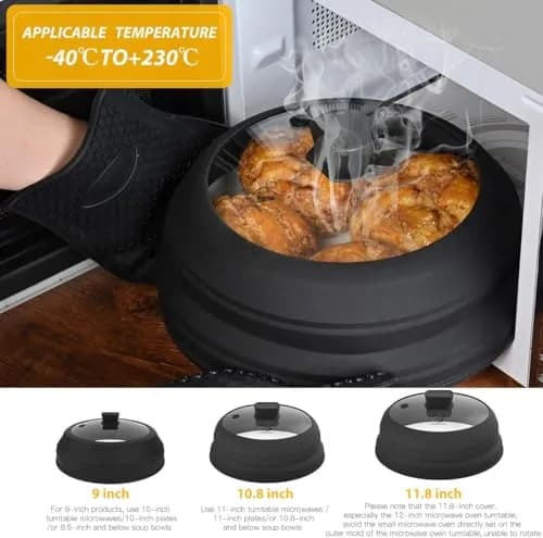 GLOU-GLOU GOOSE GGG Microwave Splatter Cover Glass Lid 10.8 inch | Collapsible Silicone, Tempered Glass, Anti-Scald Handle thumbnail 2