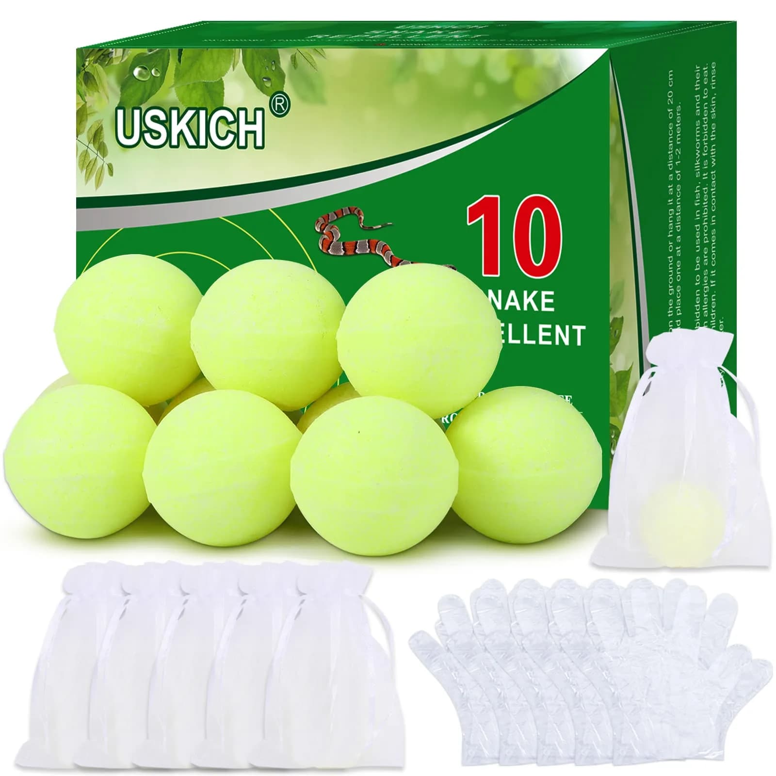 USKICH Natural Snake Repellent Balls 10 Pack | Repels Snakes, Rats & Pests Outdoors & Indoors