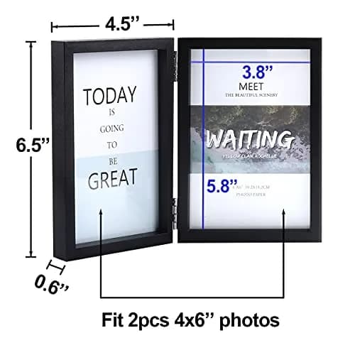 WUTL 4x6 Double Picture Frame MDF Wood with Real Glass Stand Vertical on Tabletop, Black | Elegant Family Memory Display thumbnail 2