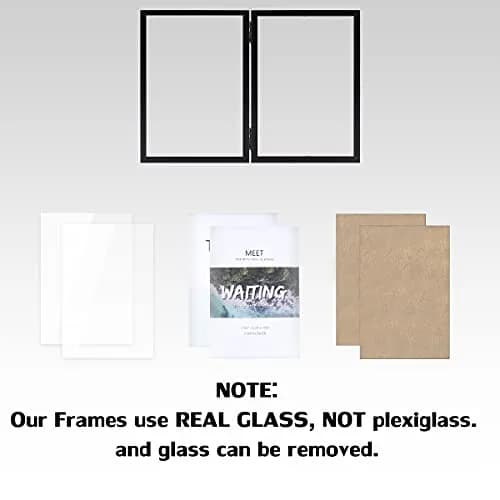 WUTL 4x6 Double Picture Frame MDF Wood with Real Glass Stand Vertical on Tabletop, Black | Elegant Family Memory Display thumbnail 3
