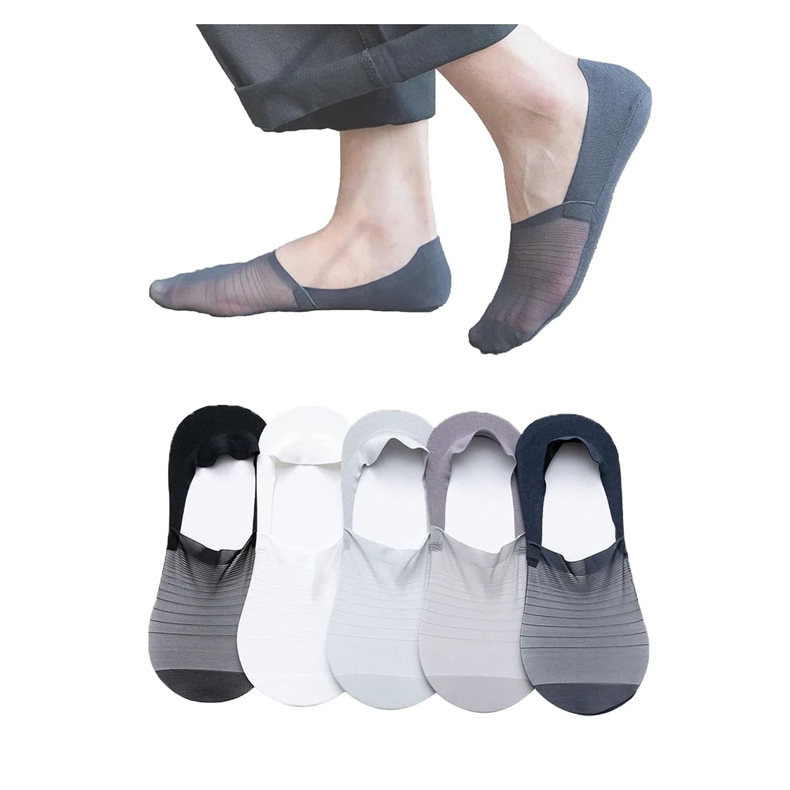 coloredlife Invisible Ice Silk No Show Socks | 5 Pairs, Unisex Shoe Liners