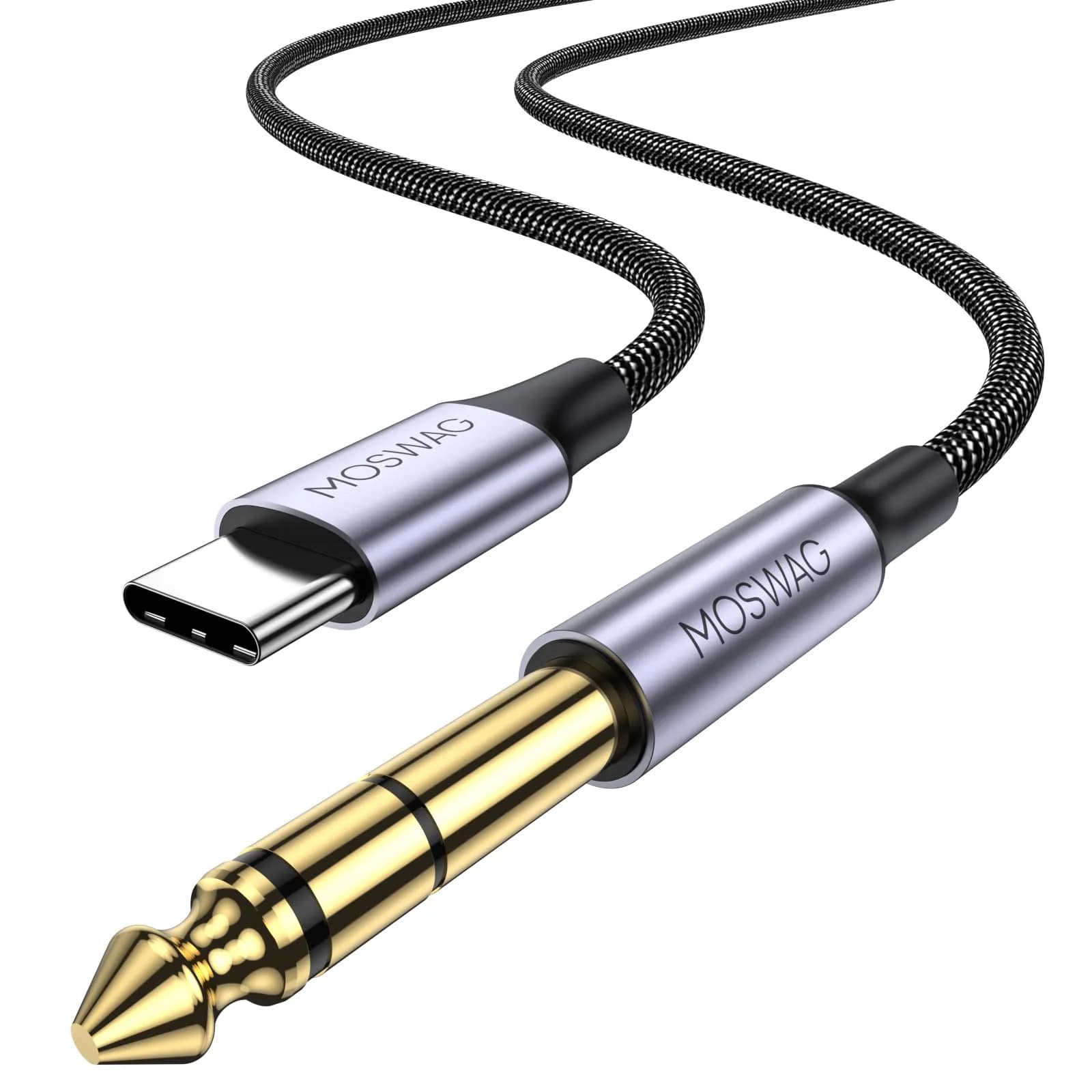 MOSWAG USB-C to 6.35mm 1/4" TRS Stereo Audio Cable 1m (3.28ft) | Hi-Fi Sound Quality for Playback Only — Black / 10 ft