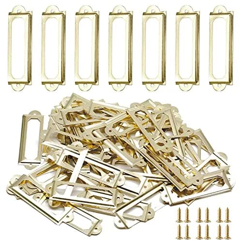 Qjaiune Gold Metal Label Holders 60x17mm (2.36"x0.67") with Screws | Rust-Resistant Iron for Cabinets & Drawers thumbnail 1