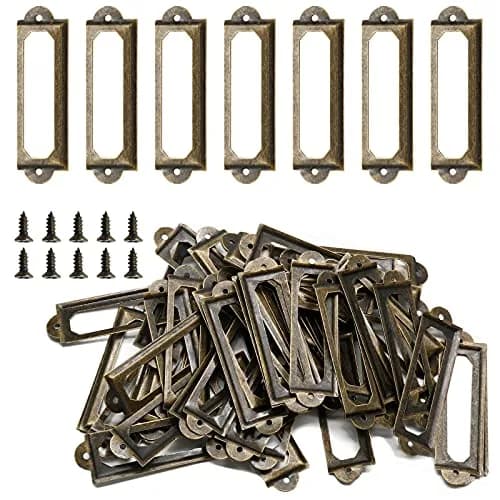 Qjaiune Metal Label Holders 60x17mm Antique Bronze with Screws | Pack of 50 for Cabinets & Drawers thumbnail 1