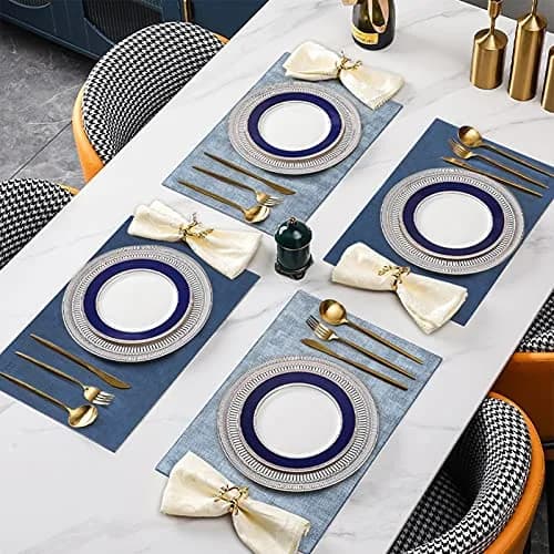 SUEH DESIGN Leather Placemats Set of 6, Navy Blue & Light Blue | Reversible Heat & Water-Resistant Dining Table Mats (43x31 cm) thumbnail 6