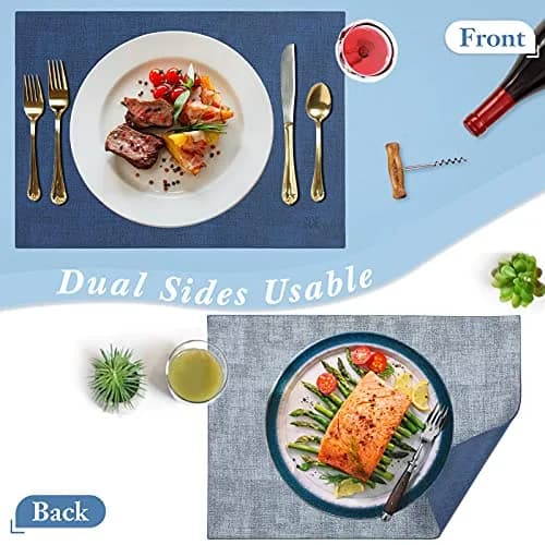 SUEH DESIGN Leather Placemats Set of 6, Navy Blue & Light Blue | Reversible Heat & Water-Resistant Dining Table Mats (43x31 cm) thumbnail 2