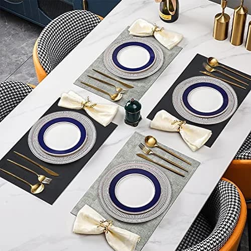 SUEH DESIGN Leather Placemats Set of 6, Black & Gray | Reversible Non-Slip Table Mats for Dining Kitchen thumbnail 7
