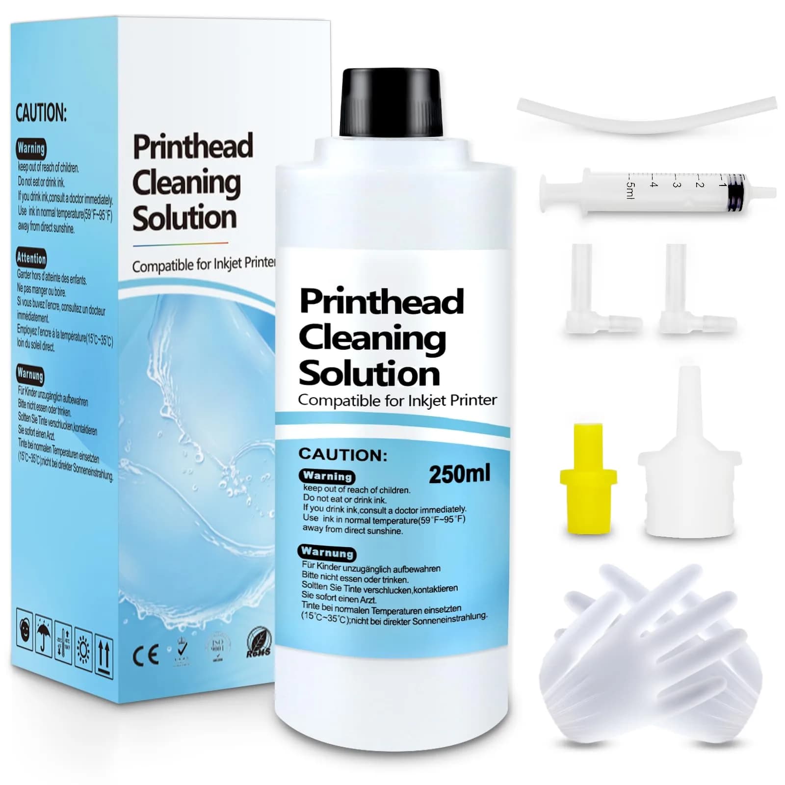 Wawocs Printhead Cleaning Kit 100ml (3.38 Fl Oz) | Professional Inkjet Printer Head Cleaner for Epson, HP, Canon — 250 ml