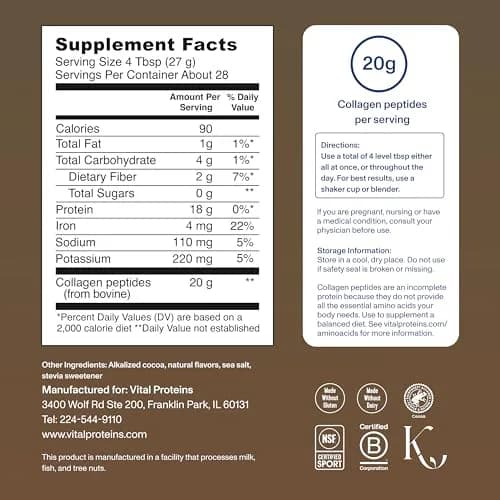 Vital Proteins Collagen Peptides Powder Chocolate 26.8oz (800ml) | Supports Hair Skin Nails Joints thumbnail 6