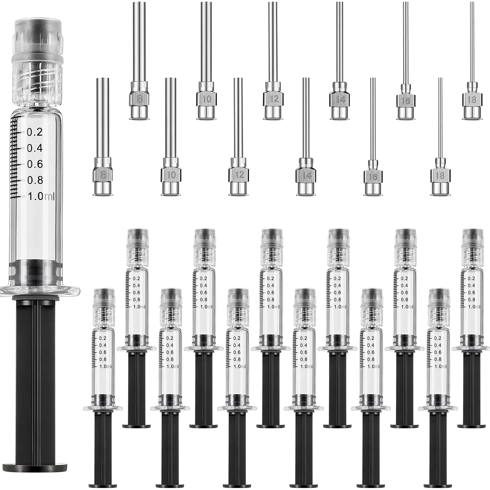 Nuanchu 12 Pack 1ml Glass Syringes with Blunt Needles | Industrial & Artistic Use, Non-Medical — As shown in the figure