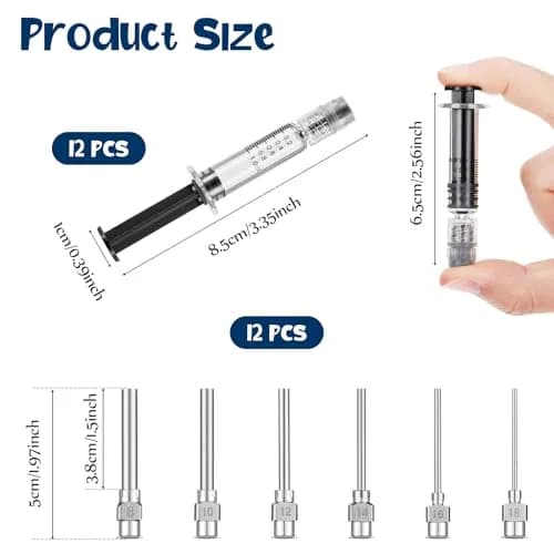 Nuanchu 12 Pack 1ml Glass Syringes with Blunt Needles | Industrial & Artistic Use, Non-Medical thumbnail 2