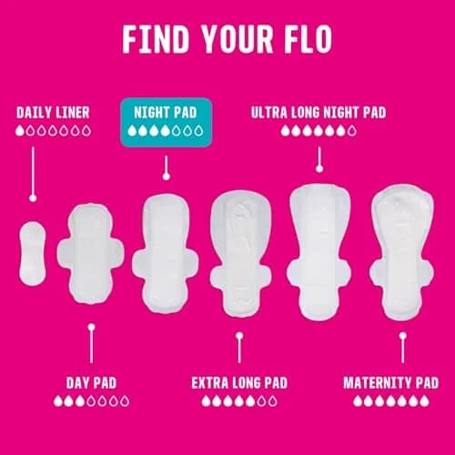 FLO Night Menstrual Pads 14 Count (Pack of 1) | Organic Bamboo Period Pads for Heavy Flow thumbnail 5