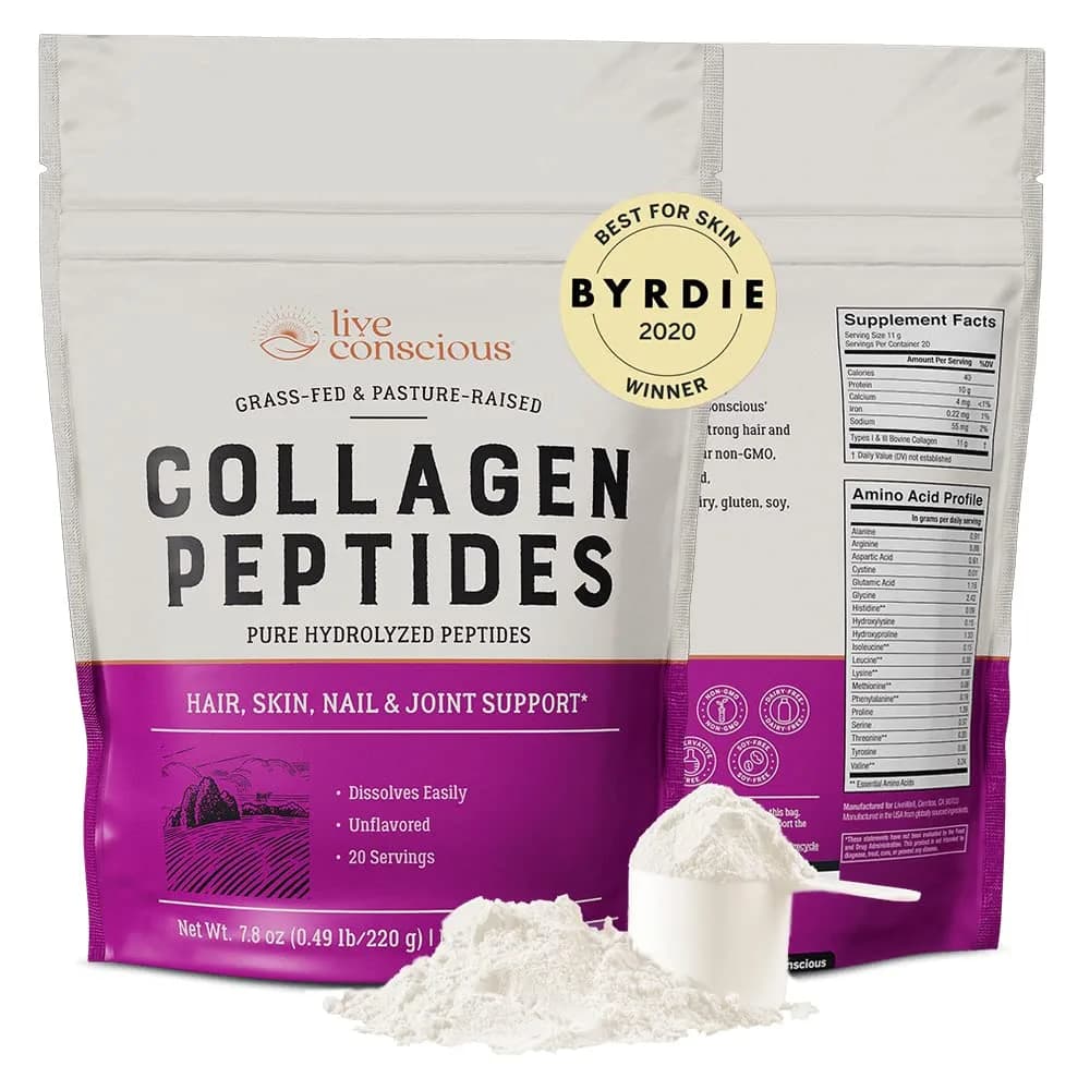 Live Conscious Collagen Powder Hydrolyzed Collagen Peptides Type I & III 203g (7.8 oz) | Supports Skin, Hair, Nails & Joints - main product image