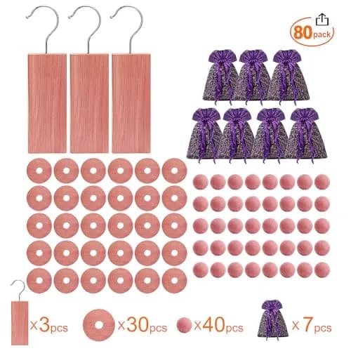 Cedar Space Cedar Blocks for Clothes Storage, 80PCS Cedar Chips with Sachets | Natural Moth Repellent for Closets & Drawers thumbnail 2