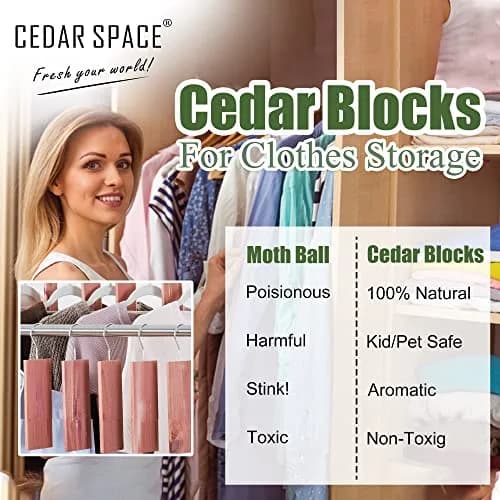 Cedar Space Cedar Blocks for Clothes Storage, 80PCS Cedar Chips with Sachets | Natural Moth Repellent for Closets & Drawers thumbnail 3