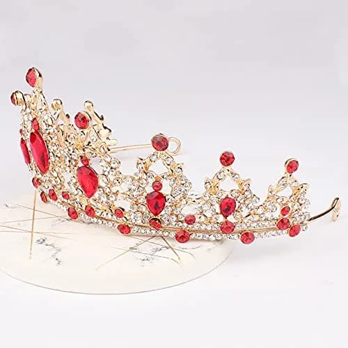 CAVETEE Gold Baroque Queen Crown for Women - Luxurious Red Rhinestones - Wedding, Prom, Christmas, Thanksgiving thumbnail 4