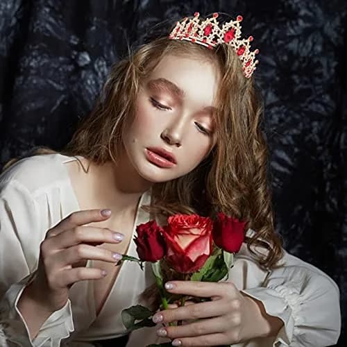 CAVETEE Gold Baroque Queen Crown for Women - Luxurious Red Rhinestones - Wedding, Prom, Christmas, Thanksgiving thumbnail 6