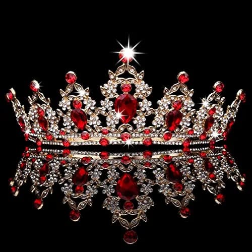 CAVETEE Gold Baroque Queen Crown for Women - Luxurious Red Rhinestones - Wedding, Prom, Christmas, Thanksgiving thumbnail 8