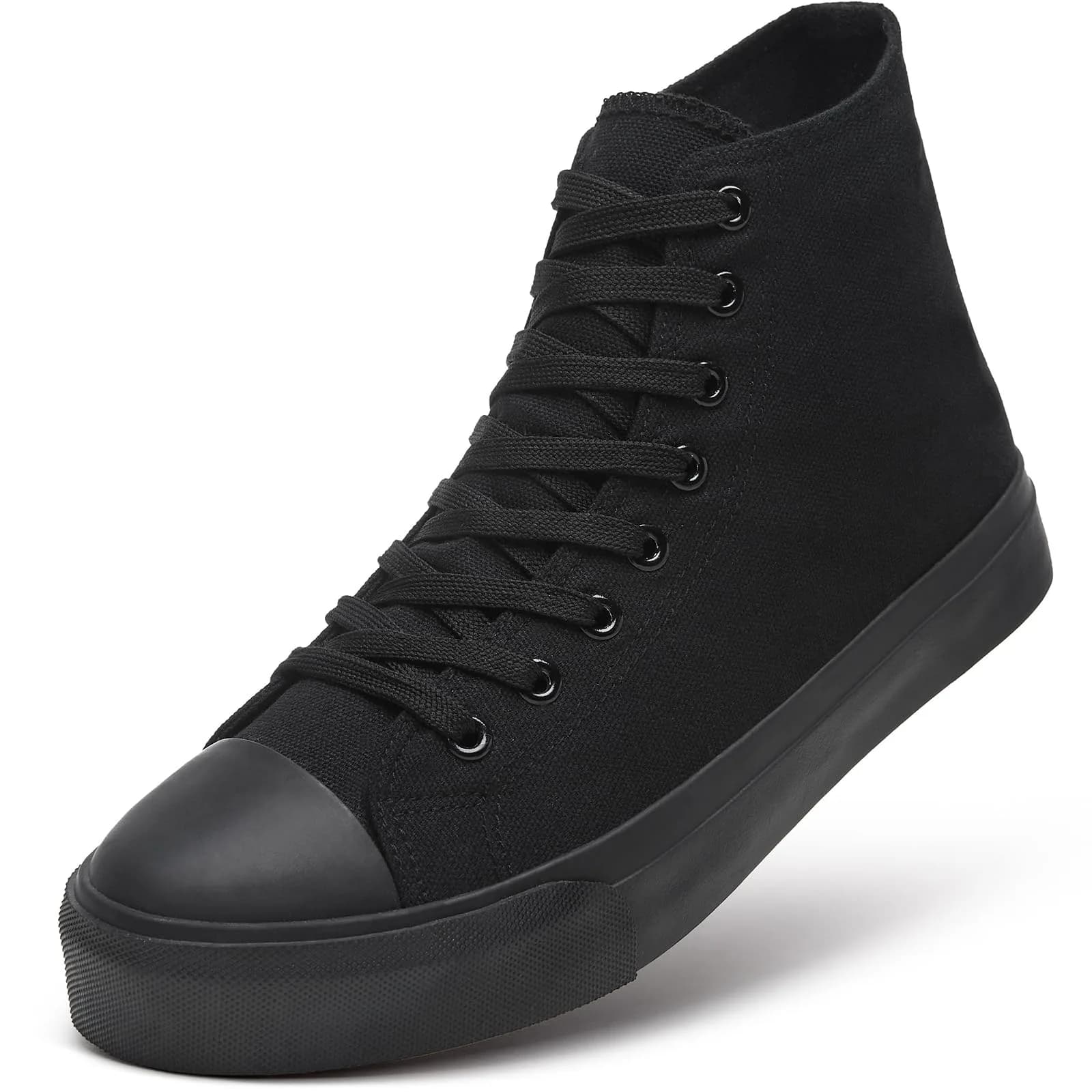 ZGR High Top Canvas Sneakers Lace Up White US7 | Breathable, Anti-Slip Rubber Sole, Classic Walking Style — Ful Black / 8