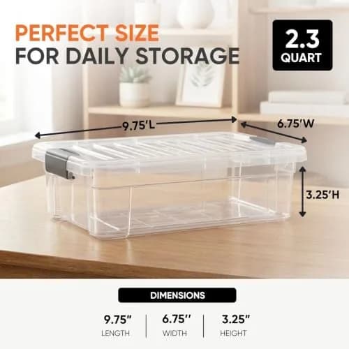Superio 2.3 Quart Clear Plastic Storage Containers with Lids | Stackable BPA-Free Organizer Boxes thumbnail 3