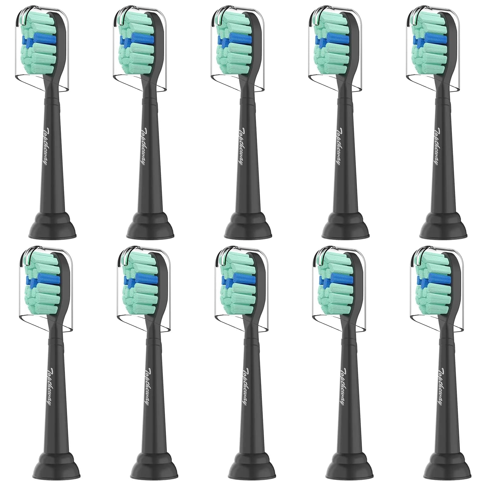 toptheway Toothbrush Replacement Heads Compatible with Philips Sonicare 10 Pack | Plaque Control & Gentle Bristles — Black