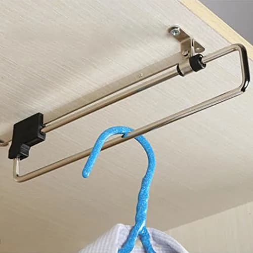 QOTSTEOS Heavy Duty Retractable Wardrobe Closet Pull Out Rod 30cm | Space-Saving Iron Organizer thumbnail 1