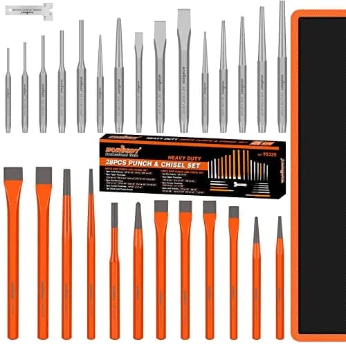 HORUSDY 28-Piece Heavy Duty Punch and Chisel Set | Chrome Vanadium Steel, 28 Tools, Storage Bag thumbnail 1