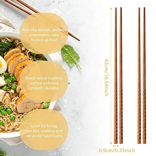 Rockhouse Beech Wood Cooking Chopsticks 42cm (16.5") | Anti-Slip Texture for Frying & Hotpot thumbnail 5