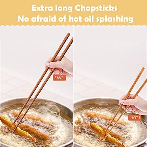 Rockhouse Beech Wood Cooking Chopsticks 42cm (16.5") | Anti-Slip Texture for Frying & Hotpot thumbnail 3