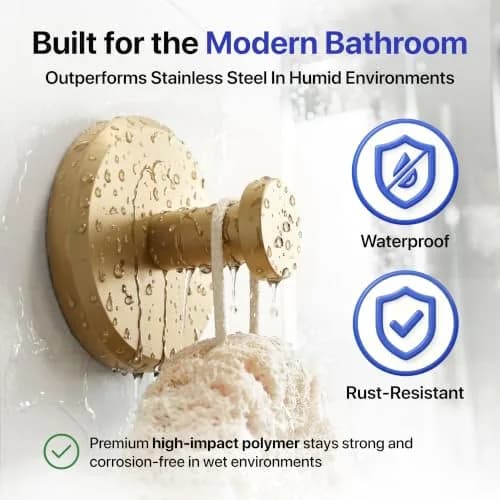 HOME SO Suction Cup Hooks for Shower & Bathroom Towel Holder 2-Pack Brushed Gold | Heavy Duty Vacuum Grip for Tile & Glass thumbnail 3