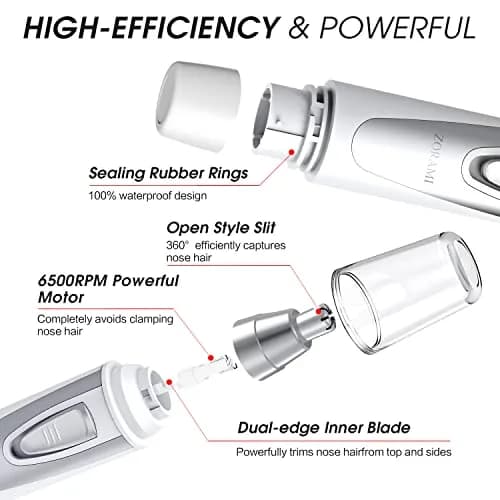 ZORAMI Ear and Nose Hair Trimmer Clipper for Men Women | IPX7 Waterproof, Dual-Edge Blades thumbnail 4