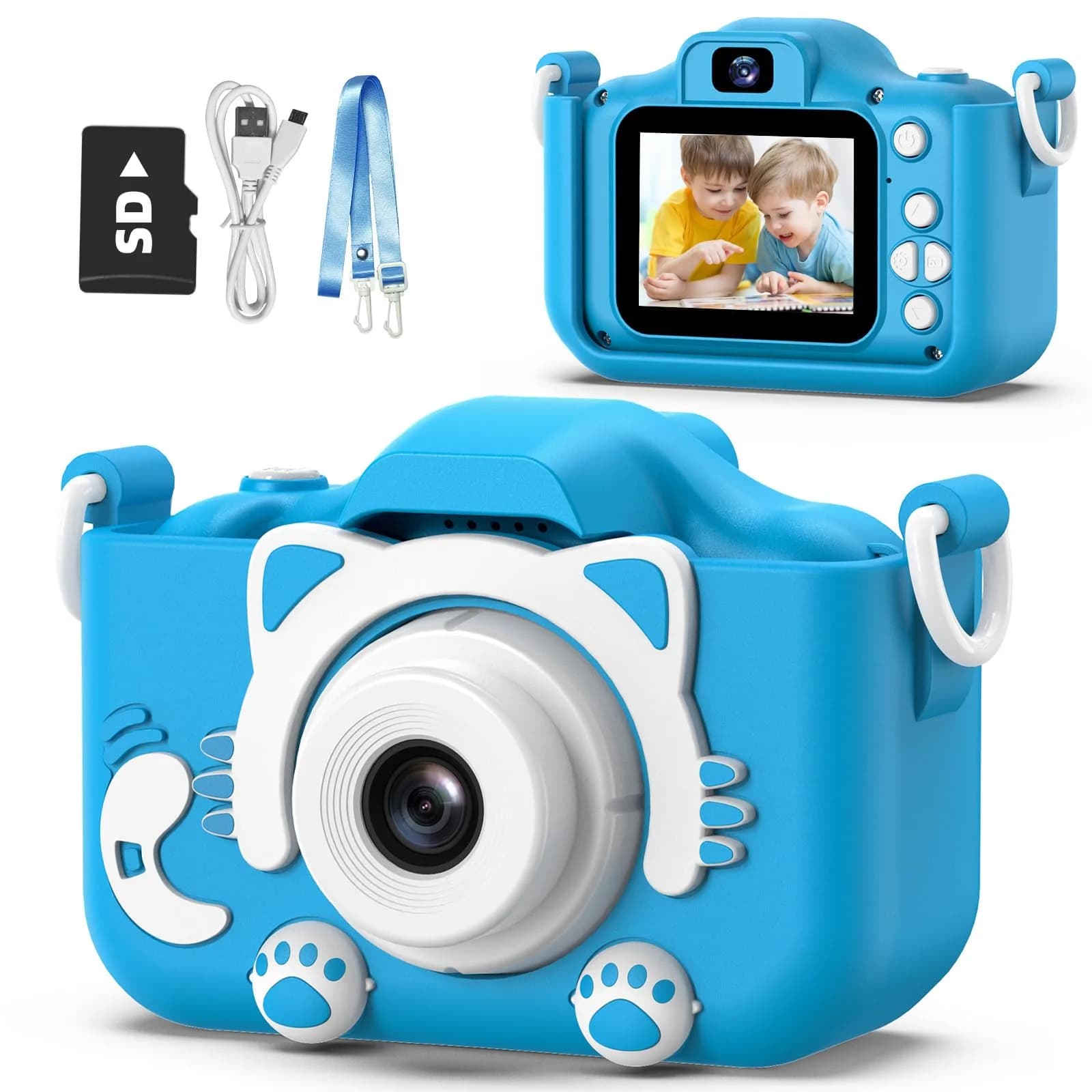 Goopow Kids Camera Toys for 3-8 Year Old Girls Boys, Children Digital Video Camcorder Camera with Cartoon Soft Cover, Best Chritmas Birthday Festival Gift for Kids - 32G SD Card Included