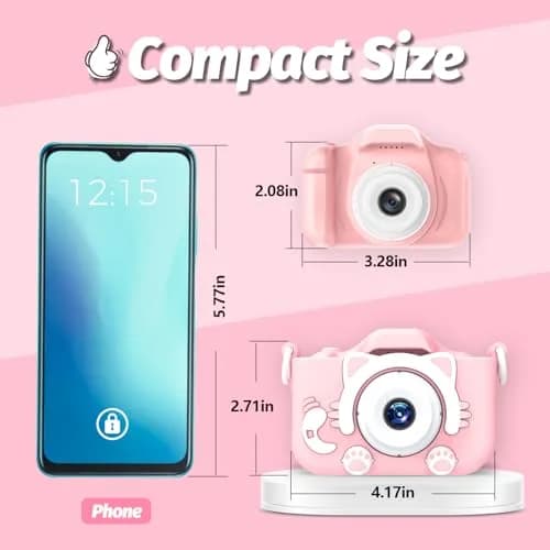 Goopow Kids Digital Camera Pink-Cat | 1080P HD Video, 8X Digital Zoom, 32GB SD Card Included thumbnail 2