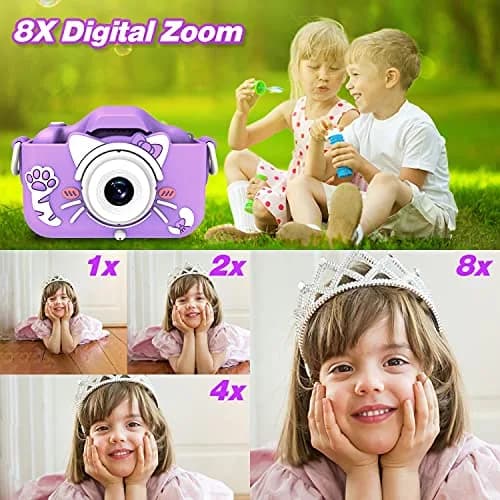 Goopow Kids Digital Camera Purple-Cat | 12MP (1440x1080) HD Video, 8x Digital Zoom, 2" LCD Screen, 32GB Card Included thumbnail 7