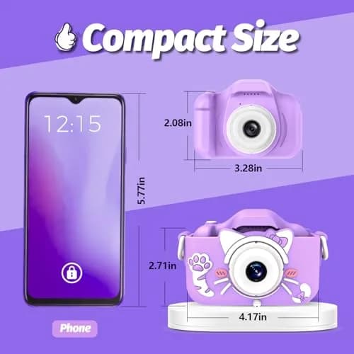 Goopow Kids Digital Camera Purple-Cat | 12MP (1440x1080) HD Video, 8x Digital Zoom, 2" LCD Screen, 32GB Card Included thumbnail 2