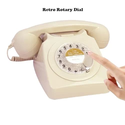 Benotek Retro Rotary Dial Telephone Ivory | Classic 1980s European Style Wired Landline Phone thumbnail 3