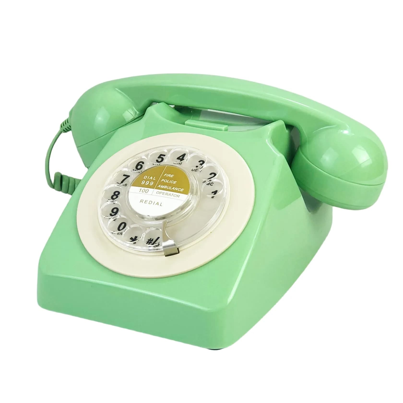 Benotek Rotary Dial Telephone Classic Metal Bell, 20.9cm (8.2in) Orange | Plug-and-Play Landline Phone with Redial — Green